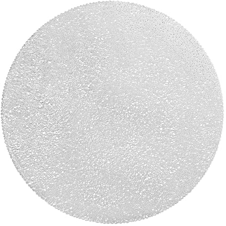 fanquare 6er Set Runde Weihnachten Tischsets, Runde Silberne Ausgeschnittene Platzsets, Abwaschbar rutschfest Wärmeisolierend Tischmatten für Party, Hochzeit, Bankett(Silber, 38cm)