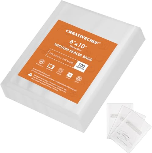 CREATIVECHEF Vacuum Sealer Bags 6x10 Inch /100pcs, Food Storage Vacuum Sealer Bags BPA Free for Dry and Moist Food Fresh Preservation, Suitable Sous Vide Cooking and All Vacuum Food Sealer Machines