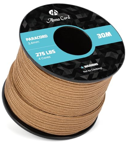 Abma Cord Paracord 275 Nylon Seil 2,4mm 30m Schnur mit 4 Kern | Max 125kg (275lbs), Basteln, Camping, Survival