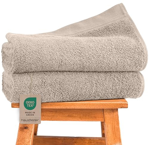Hausfelder Duschtuch 70x140 Sandfarben beige – 2er Pack Premium Badetuch 100% Baumwolle 500 g/m² Duschhandtücher für Damen & Herren, weich saugstark, Frottee Badehandtücher Oeko-TEX Zertifiziert