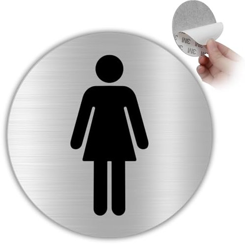 LEIASA | Señal Adhesiva WC Mujer - Grosor 0.6 mm - Diámetro Ø 100 mm - Aluminio Señalización De Baños - Señal Aseos - Signo Baño - Cartel adhesivo WC Mujer (Señal Baño Mujer)