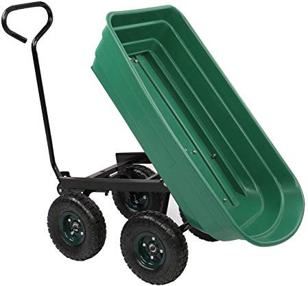 OZBME Chariots de Jardin, pneus pneumatiques à Quatre Roues brouettes Chariot à Benne basculante de Jardin avec Cadre en Acier Patio pelouse Jardin Jardinage Chariot d'entretien de la pelouse Vert