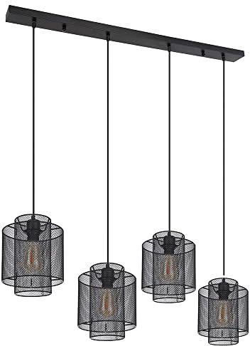 Esszimmertisch Lampe Hängelampe Wohnzimmer Industrial Hängeleuchte schwarz Metall 4 flammig, Gitter Design, 4x E27, LxH 98x120 cm