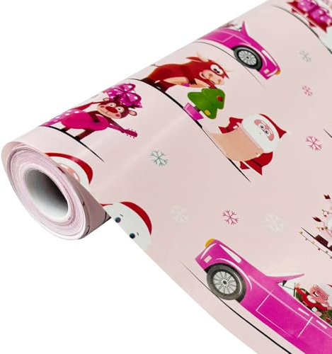 Rollo de papel para envolver regalos para Navidad: papel de regalo navideño rosa de 43 cm x 15 m, papel con diseño festivo para envolver regalos