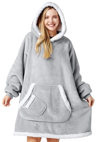 Giggling Getup Wearable Blanket Hoodie for Adults Women Men - Oversized Flannel Sherpa Fleece Hooded Blanket