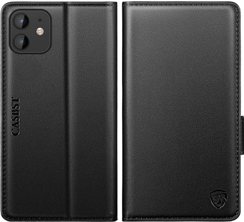 CASBST for iPhone 11 Case, Kickstand Flip Leather Wallet Book Case with Card Slots Shockproof Magnetic Closure Protective Phone Case Cover Compatible with iPhone 11 - Black