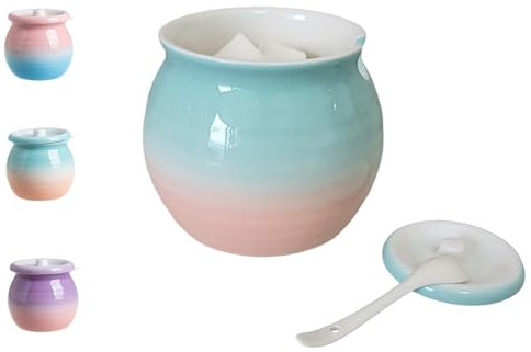 Homyne Azucareras elegantes y modernas Sucrier avec couvercle et cuillère avec couvercle et cuillère Motif champs verts