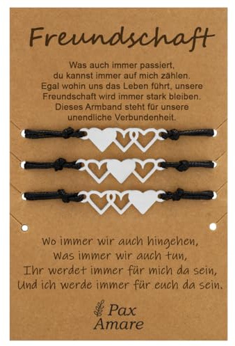 Pax Amare Freundschaftsarmbänder mit zwei oder drei Herzen – Gold & Silber – BFF Armband für Mädchen und Damen