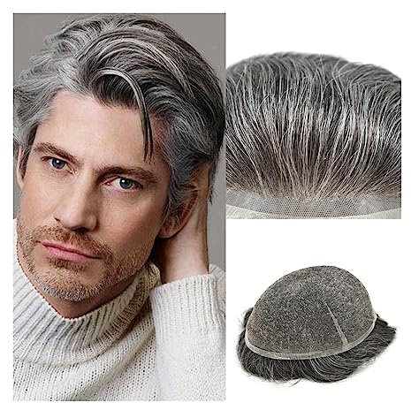Parrucca Uomo Parrucchino for uomo Sistema di capelli umani Posticci Parrucchino da uomo in pizzo svizzero completo 8 x 10 Protesi for capelli maschili traspiranti 1B Parrucche miste di capelli bianc