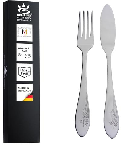 Gehring Solingen Fischbesteck Set Flower I Besteck Set 12-teilig I Edelstahlbesteck I Besteckset 6 Personen I spülmaschinengeeignet I Fischmesser I Fischgabel I Made in Germany