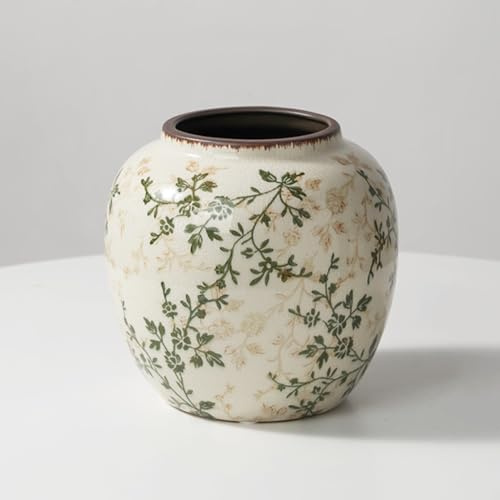 XIUWOUG Grüne Chinoiserie Blumenvase, Keramik Vintage Vasen Retro EIS geknackte Keramikvasen für Wohnkultur, Wohnzimmer, Büro, Chinoiserie Dekor,J