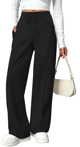 Terecey Pantalón Chándal Mujer Largos Algodón con Cordón Ajustable y Bolsillos Pantalón Jogger Cintura Alta para Deporte Running Yoga y Casa Negro XL