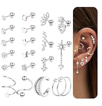 JeweBella 20 Pcs Helix Piercings Chirurgenstahl Gold Silber Hypoallergene Flatback Ohrringe knorpel Piercing Ohr Tragus Conch Piercing Set Ohrringe Klein Creolen Ohrstecker Damen