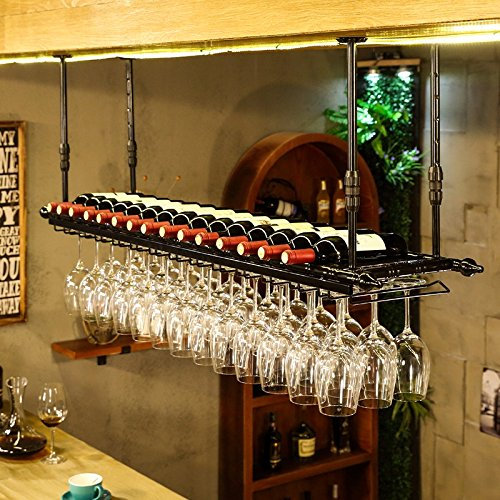 Metal Wine Rack Wall Mounted with Glassware Shelf Holder Champagne Glass Storage nizer for Home Bar Black 60 * 30cm