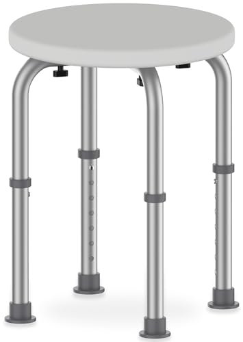 ZENO Shower Stool 50cm | Bath Seat Height Adjustable | Shower Chair | Shower Stools To Sit On In Shower | Shower Seat With Aluminium Frame & Non Slip Feet | 7-Height Shower Stool for Elderly