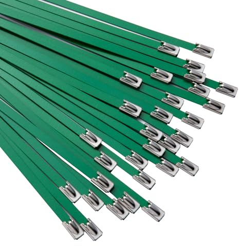 OFFO Kabelbinder Grün 300mm,Edelstahl Metall für Kabelmanagement,Elektroinstallation,Hohe Zugfestigkeit,Verschleißfest,Rostfrei,Kabelbinder UV Beständig,100 Stück