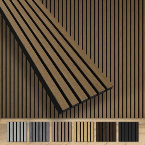 HEXIM Akustikpaneele 10 Stück 280x30cm Holz Grande - XXL Wandpaneele Platten Lamellen Holzpaneele Echtholzfurnier 21mm Filz Schalldämmung MDF Braun (8,41m² Smoked Oak)
