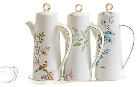 NTIYOU Distributeur d'huile et de vinaigre Ensemble de Distributeur d'huile d'olive et de vinaigre en Porcelaine de Style Japonais, bocaux à Condiments en céramique avec Plateau Distributeur d'huile