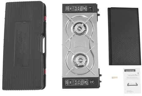 Czyurachel Réchaud à gaz de camping à 2 feux avec moule et sac de transport, 2,1-2,5 kW, réchaud de camping portable, réchaud à gaz pour camping, activités de cuisine en plein air 63 x 26 x 8 cm