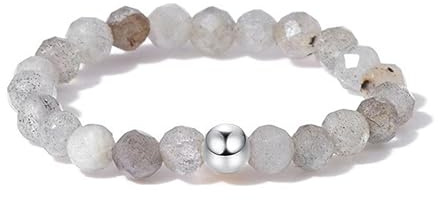 THALASIENE Anti Stress Ring aus Naturstein Perlen,Elastischer Perlenring,Wasserfeste Anxiety Rings für Damen,Grauer Kristall Naturstein Stressring,Fidget Ringe（Silber Perlen）