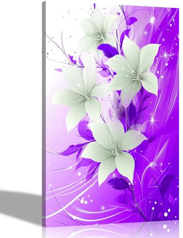 Artley Prints - Stampa astratta su tela con fiori di giglio viola, stampa floreale per soggiorno, decorazione casa ufficio da appendere 40 x 30 cm (16 x 12 pollici) A3