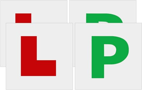CeoxThao 4 PCS Self-Adhesive Red L Plate and Green P Plate Set, Learner Plates, New Driver Sticker, Waterproof, Durable, No Fade, Easy to Remove Stickers for Cars, For Learner and Provisional Drivers
