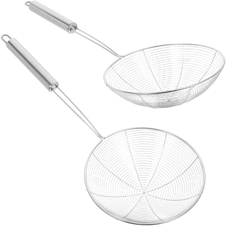 OFFSCH 2 pezzi Schiumarole in Acciaio Inossidabile con Manico Antiscivolo e Resistente al Calore Colini Rete Fine per Frittura e Cottura in Cucina Strumenti Versatili per Scolare Pasta e