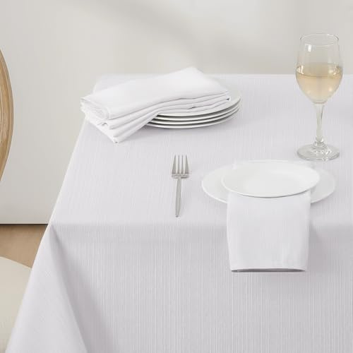 Softalker White Table Cloth Square 140x140 cm Linen Texture Tablecloth Wipe Clean Table Cover Water Resistant Washable Table Cloths for Kitchen Dining Garden Outdoor Party Wedding, 55 x 55 inch