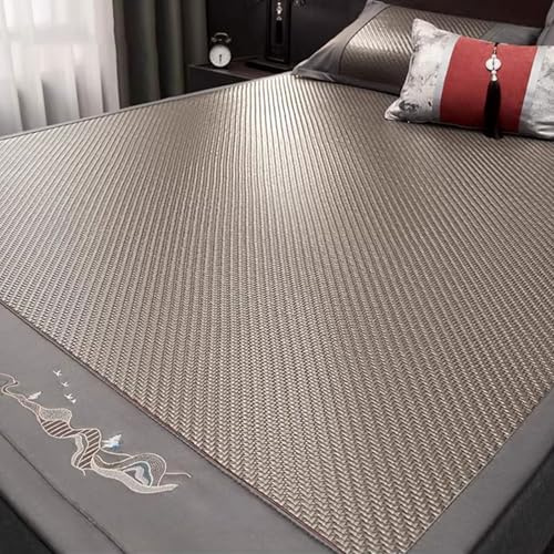 Kühlende Bambusmatte für den Sommer, atmungsaktive Rattan-Isomatte, faltbare Matratze für Erwachsene, grau, 180 x 200 cm, perfekt für Einzel-/Doppel-/Queen-Size-Größe