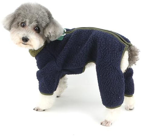 Zunea Fleece-Hundeoverall für kleine Hunde, Reißverschluss, warm, Welpenpullover, Outfits mit D-Ring, 4-Bein-Overall, Pyjama, weicher Pullover für kaltes Wetter, Chihuahua-Kleidung, Haustierbekleidung