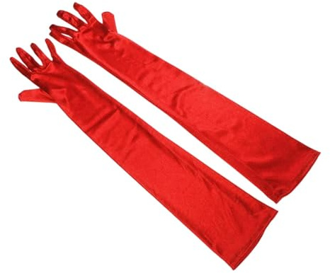 Wzmzjy Lange Opern Party Handschuhe Damen Volle Finger Abendhandschuhe Spandex über Ellenbogen Komfort für Maskerade Gala Karneval, Rot