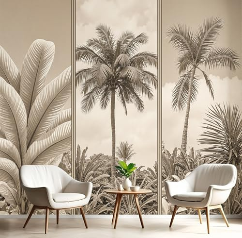 GSAEIMCT Brown Mural Photo Wallpaper,Banana Leaf Palm Tree Wallpaper for Living Room Tv Backdrop Office,3D Effect Tropical Plants Large Wall Mural Paper Decoration Poster Picture,200X140Cm