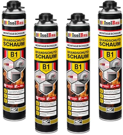 Isolbau - Bauschaum B1 - Montageschaum - PU-Schaum 4 x 750 ml - Pistolenschaum - 1K Brandschutzschaum - Dämmschaum - Abdichtung, Wärmedämmung und Schalldämmung