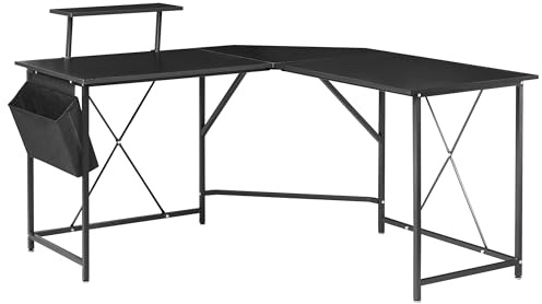 Hörnskrivbord Pulverlackerade Ben och Ram i Järn Bred Arbetsstation Gott om Plats Lägg till Sidofack MDF Bordsskiva Svart Tacony
