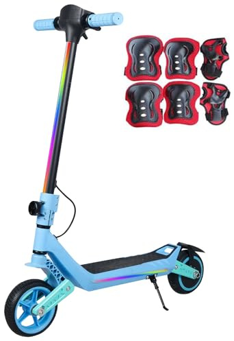 E Scooter Elektroroller für Kinder, Elektroscooter Doppelte Federung mit Bunte Regenbogenlichter und LED-Anzeige, 12 km Reichweite, Geschenke Für Jungen und Mädchen ab 6 Jahren