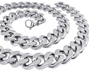 RUGGED STEEL - Herren Panzerkette Edelstahl massiv - XXL Männerkette breit & schwer (14mm / 170-280g) 50 55 60 65 70 75 80 cm - stabiler 24/7 Schmuck → wasserfest - Silber Hochglanz - inkl Schmuck-Box
