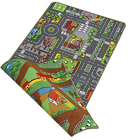 Moni Paradiso 02918 Spielzeugteppich, wendbar, Farm- und Stadtwelt, 67 x 100 cm