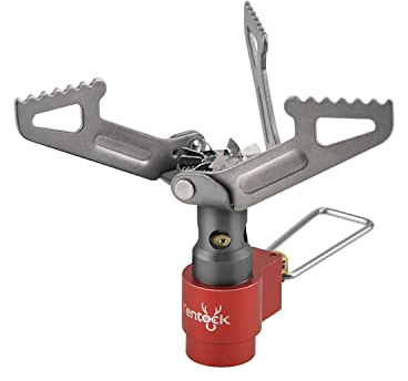 Tentock Mini Tragbar Campingkocher Ultraleichter Gasherd Kompakt Faltbar Titanlegierung Gas Herd 2700W Gasbrenner für Kochen im Freien Wandern Picknick Angeln (Grau)