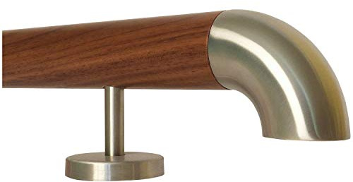 TIBU - Corrimano in legno di noce, corrimano per scale, manico in legno, dritto, supporto in acciaio inossidabile, lunghezza 30-500 cm in un unico pezzo/per esempio lunghezza 50 cm con 2 supporti