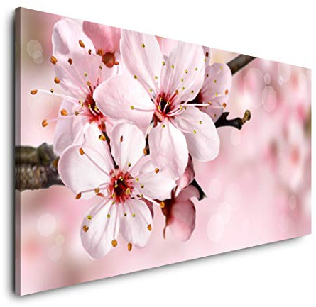 Blumen an einem Ast 120x 60cm Panorama Leinwand Bild XXL Format Wandbilder Wohnzimmer Wohnung Deko Kunstdrucke