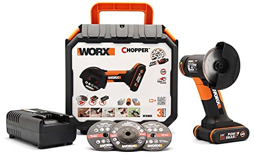 WORX WX801 Mini Amoladora 20V 2Ah 76mm 19500rpm, Discos Incluidos para Metal, Plástico y Mampostería, con Batería, Cargador y Maletín