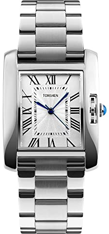 TONSHEN Luxus Fashion Damenuhr Rechteck Edelstahl Römische Nummer Casual Elegant Analog Quarz Uhren