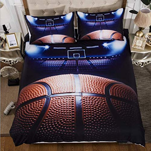Marbeine - Set copripiumino e federa, 3D, motivo: calcio, basket, Baseball, stampa per bambini e ragazzi, biancheria da letto (basket, 150 x 200 cm, semplice Size)