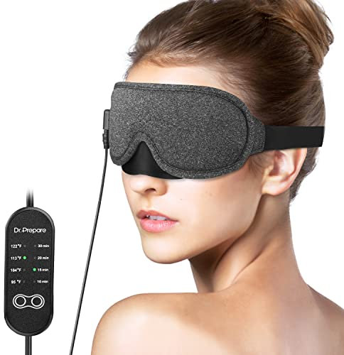 DR.PREPARE Heated Eye Mask, Electric USB Cotton Eye Compress Heating Pad with Smart Temperature & Timer Control, Earplugs for Sleep, Dry Eyes, Blepharitis, Dark Circles and Puffy Eyes