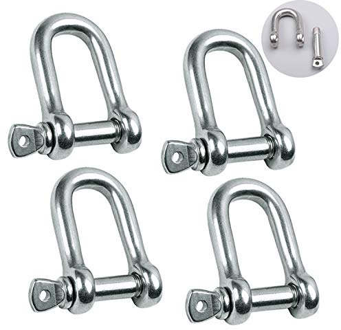 Metown D-Ring-Schäkel, 6 mm, 304 Edelstahl, Bootsanker-Schäkel, Kettenschäkel, Schraubstift, Bogen-Schäkel für Ketten, Wirerope, Heben, Outdoor, Camping, Survival-Seilarmbänder (M6, 4 Stück)