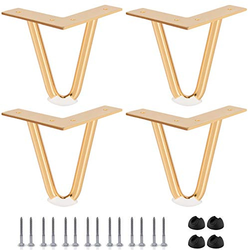 Btowin Haarnadel Tischbeine, 15cm DIY Metall Möbelfüße, 4er Set Gold | aus Stahl, Moderne Hairpin Legs mit Bodenschoner & Schrauben, für Schreibtisch Couchtisch Stühle Schrank Hocker Nachtständer