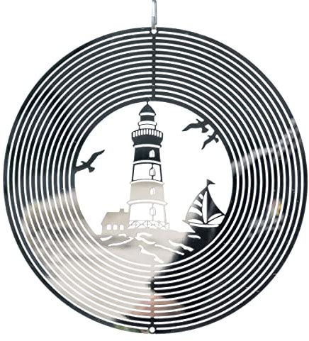 CIM Edelstahl Windspiel - Mirror Lighthouse 200 - Durchmesser: 20cm - inkl. Haken mit Kugellagerwirbel