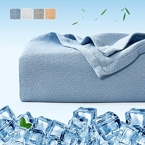 Luxear Bambus Kühldecke Blau 150x200cm selbstkühlend | Kuscheldecke mit Arc-Chill Q-Max 0,34 Kühlfasern aus 100% natürlichem Bambus, weich für Wohnen, Sofa und Baby