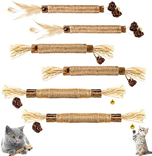 ALTcompluser 6 Stück Katzenminze Sticks, Kausticks für Katzen, Katzen Zahnpflege Spielzeug, Dental Kau-Sticks helfen bei Zahnstein & Mundgeruch Gesund Hygiene Zahnpflege