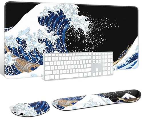 Auhoahsil Großes Mauspad mit Handgelenkauflagen für Tastatur und Maus, dicke, weiche, ergonomische Handgelenkstützen, große und lange Schreibtischunterlage 90,2 x 39,9 cm, für Büro, Gaming-Computer,